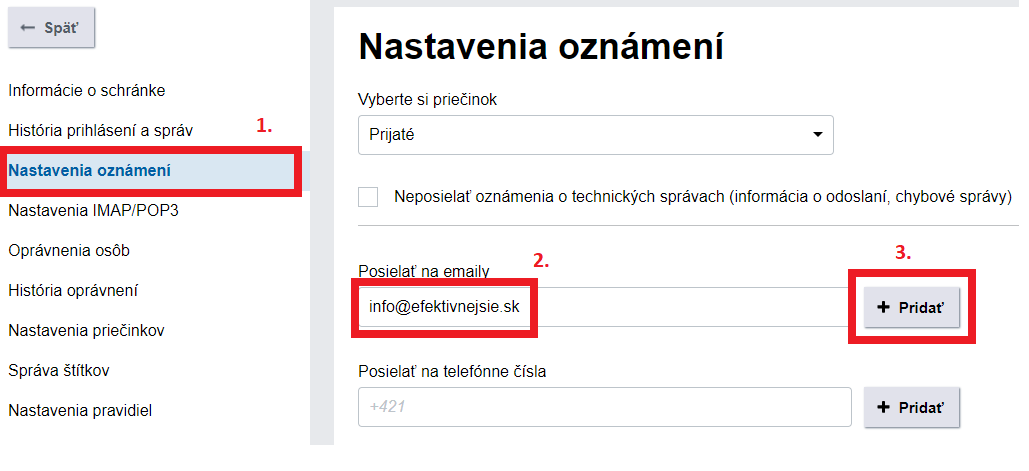 printscreen Slovensko.sk nastavenia oznámení